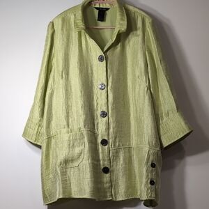 Ali Miles | Lime Button Down Shacket 3/4 Sleeve Lightweight Loose Fit Size L